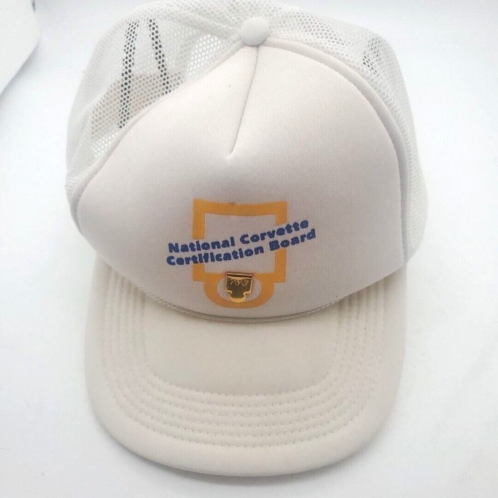 Vintage Corvette White Snapback Cap Mesh Foam headband 783 Pin HTF Retro 80's